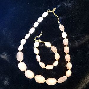 Stauer Genuine Rose Quarts Pastel Pink Beaded Necklace and Bracelet.